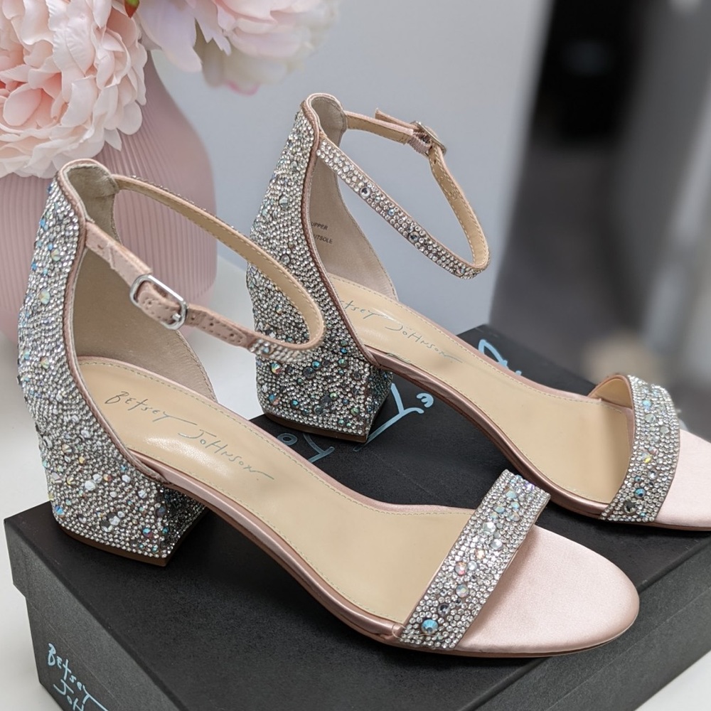 Betsy Johnson champagne heels. Never been worn. Size 8.5 wide.